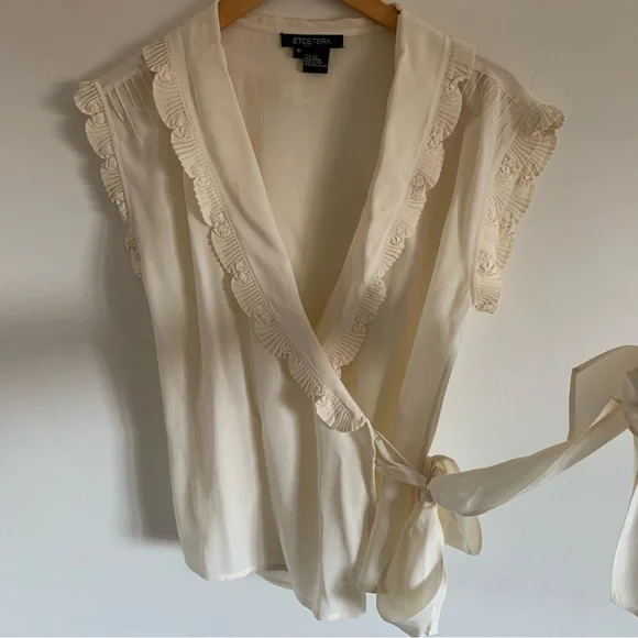 Etcetera Silk Ivory Cream V-Neck Wrap Blouse, 6 - Picture 1 of 14